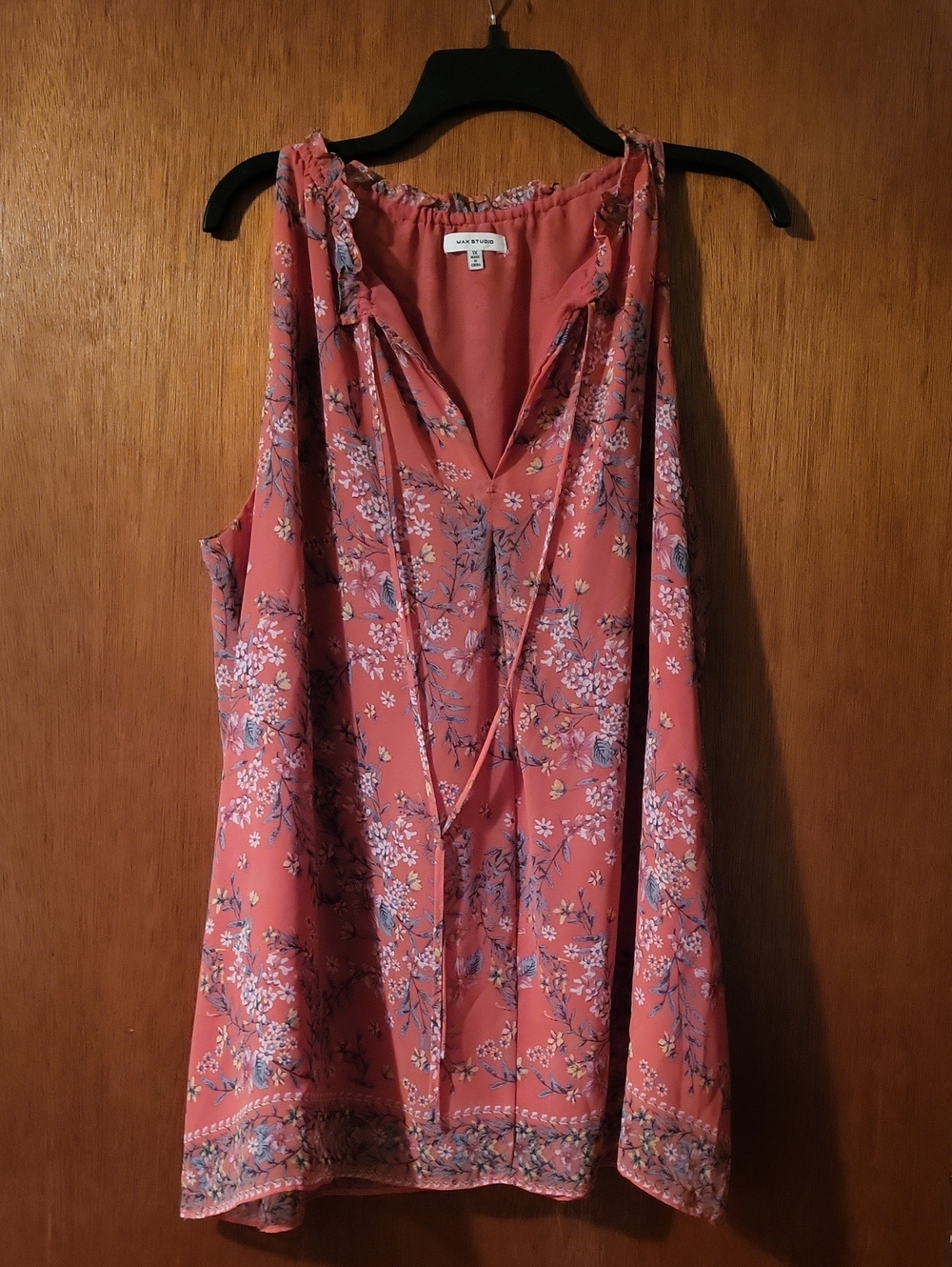 Maeve Coral-Pink Floral Tie-Neck Sleeveless Top